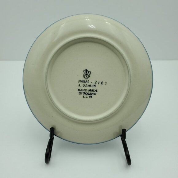 Polish Pottery Floral Unikat Dessert Plate Blue Flowers Bread Appetizer Plate - Picture 5 of 6